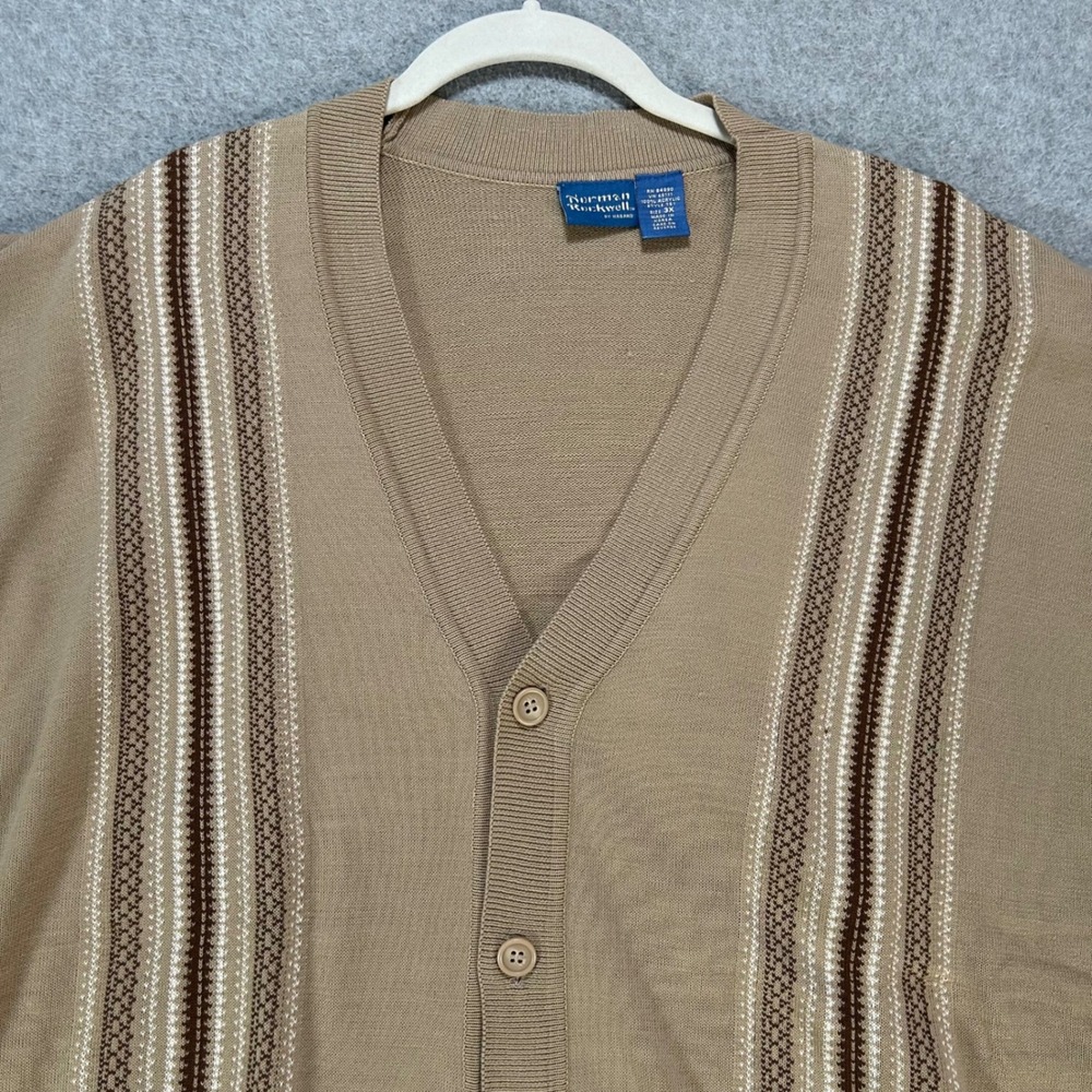 Norman Rockwell Cardigan Sweater Mens 3X Tan Acrylic Grandpacore Vintage